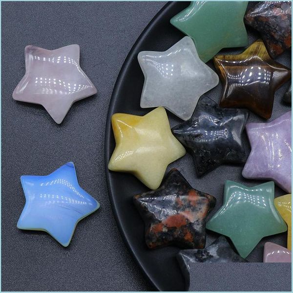

stone 30mm natural crystal stone star pentagram colorfl mascot meditation chakra reiki healing gemstones polished gift use collectio dhqsw, Black