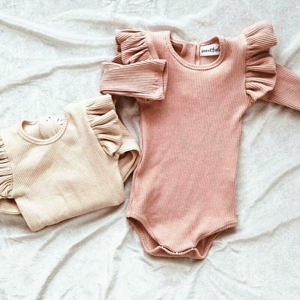 

rompers wholesale toddler baby solid color long sleeve romper boy girl casual cotton knitted button jumpsuit outfits j220922, Blue