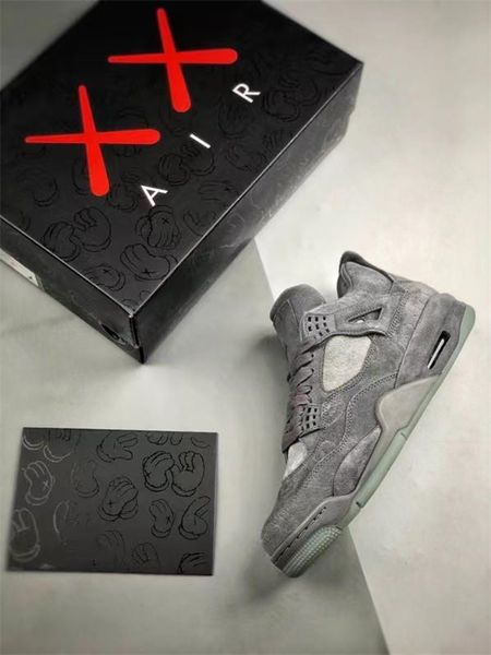 

shoes 4s kaws xx 4 cool grey suede glow in the dark black sports sneakers original us7-13