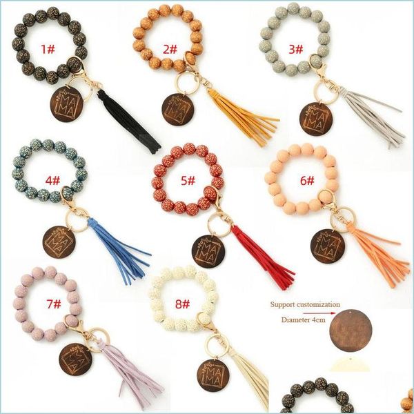 

keychains lanyards mothers day letters printing wooden bead bracelet keychain sunflower wristlet beads womens keychains 8 colors g dhflb, Silver