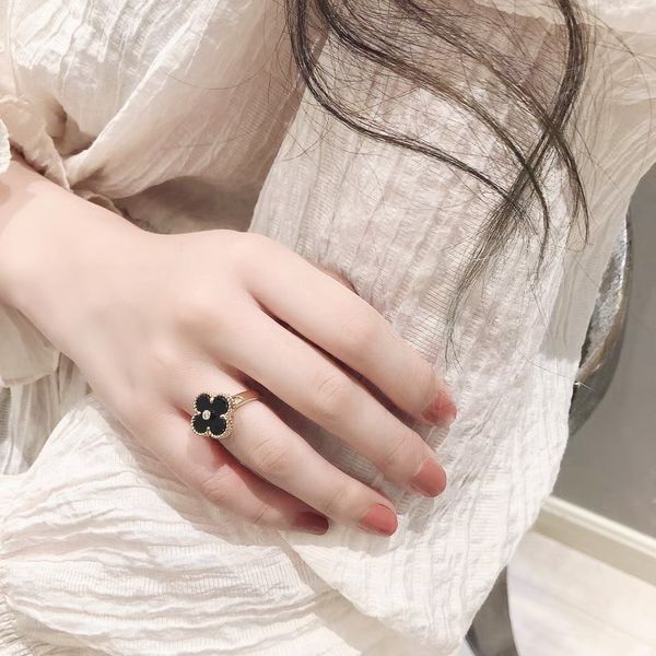 

european and american classic 4-leaf grass ring designer women's 18k pearl shell valentine's day jewelry gifts 316l stainless stee, Slivery;golden