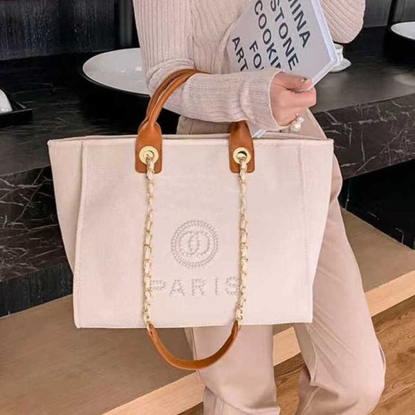 

women canvas classic evening bags fashion label pearl beach bag brand ch designers portable large capacity female handbag luxury big handbag