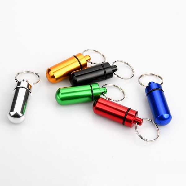 

keychains lanyards 14mmx52mm portable waterproof mini aluminum pill case keychain tablet storage box bottle cases holder high qual dhwcq, Silver