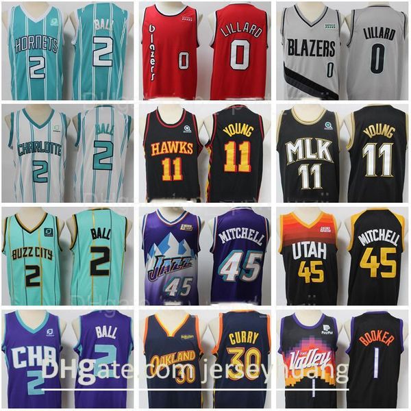 

college wearsstitched basketball 2 lamelo ball jersey stephen curry damian lillard trae young donovan mitchell devin booker ja morant buzz c, Black