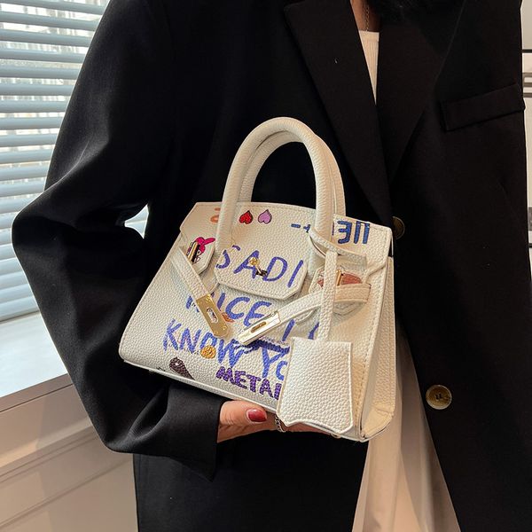 

new graffiti kelly bag this year popular all-matching ins handbag trendy western style birkin bag cross-border wholesale women