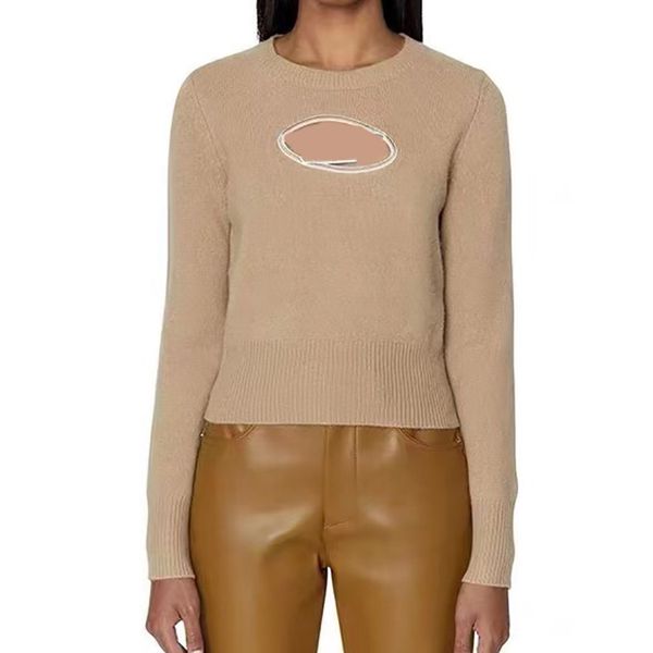 

hollow chest womens t shirt see through bust knitted jumper autumn spring long sleeve knits, Black