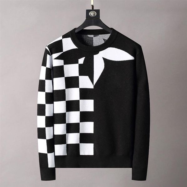 

2021 men's sweater round neck classic check pattern high-end design high-quality loose warm fashion trend outdoor sports 2086, White;black