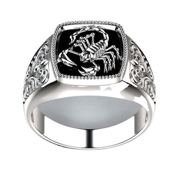 

men's business fashion black epoxy scorpion rings for men gothic punk party birthday jewelry anniversary gift anillo, Golden;silver