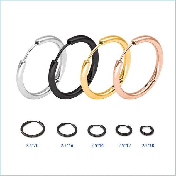 

hoop huggie trendy sier color rose gold black tone stainless steel hoop earrings round loop earring for women drop delivery 2022 je dhqs5, Golden;silver