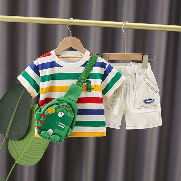 

Summer Baby Clothes Suit Children Fashion Boys Girls Dinosaur Print T Shirt Shorts Bag 3pcs/set Toddler Casual Clothing Kids Tracksuits, As picture