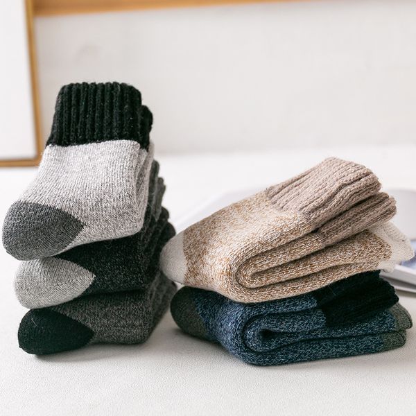 

socks men's winter plush thickened vintage warm terry middle tube simple, Black