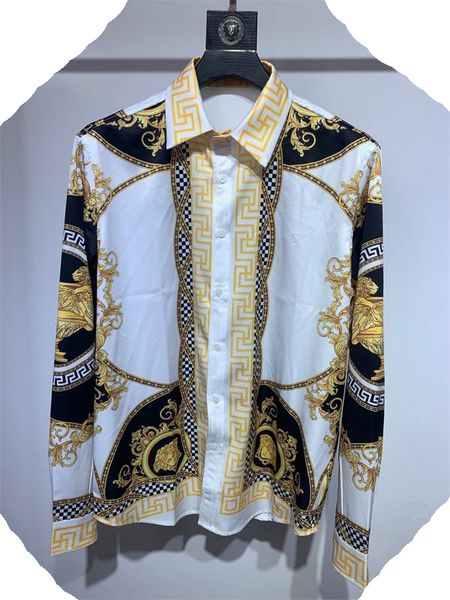 

men's long sleeve shirt new european and american noble court style color contrast pattern 3d printing high-end -xxxl #01, White;black