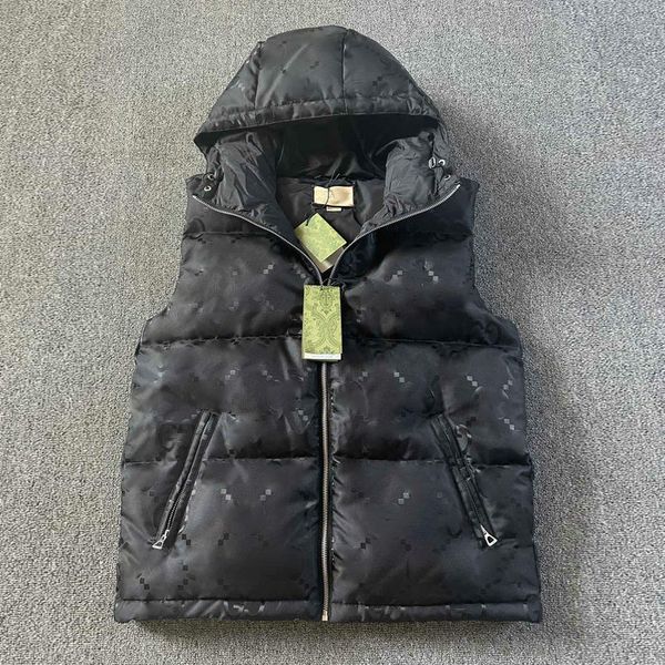 

luxury sports down hooded vests men outdoor warm jackets thick sleeveless vest overcoats with tags, Black