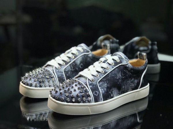 

red-bottoms boot christians blue printed spikes casual shoes low junior men skateboard luxury rhinestone red-sole sneakers wholesa tnk, Black