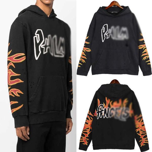 

plamhoodies sweatshirts designer fashionable brand hole plam broken bear sweater flame fall loose angles hoodie tide, Black