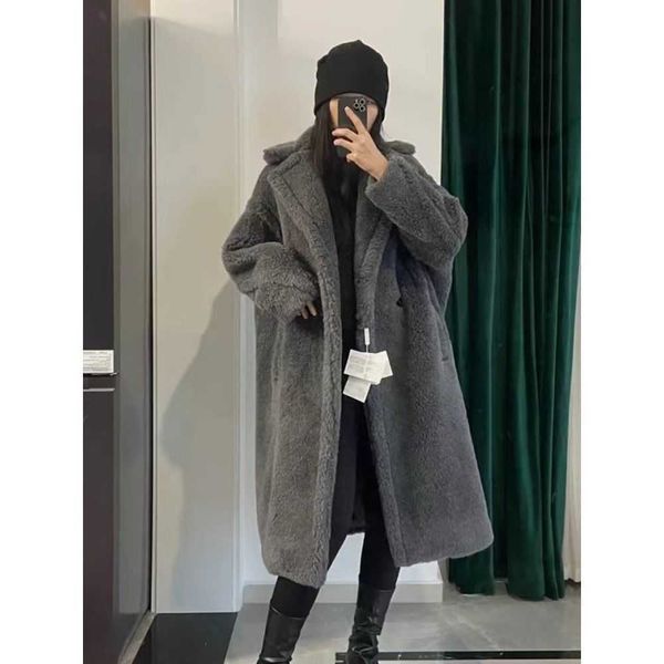

correct version family teddy bear wool coat alpaca medium long teddy lamb fur grass young women's, Black