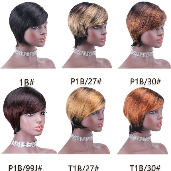 

the full set of pixie cut wig human hair wigs women afro fashion, Black;brown
