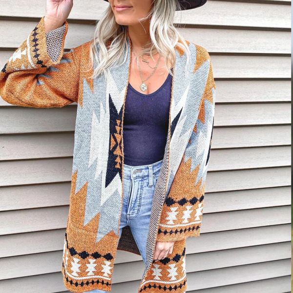 

women's sweater long knit cardigan jacquard contrast color fall/winter, White;black