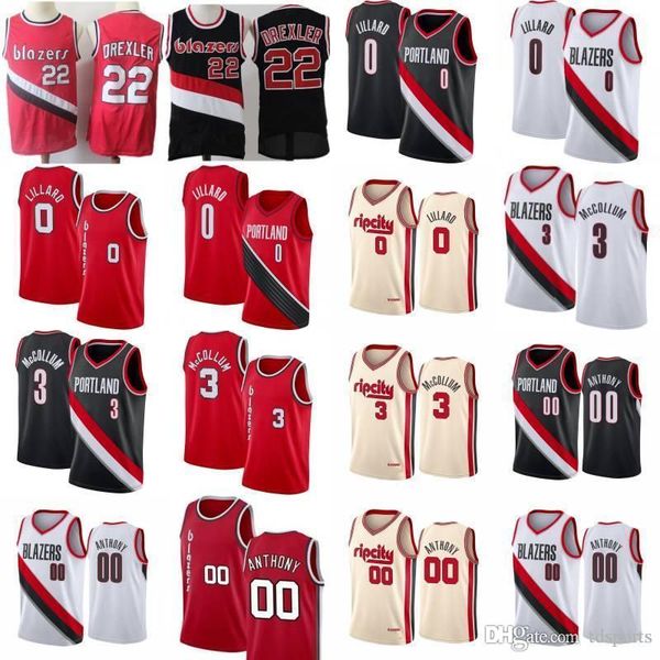 

college wearsclyde 22 drexler carmelo 00 anthony basketball jersey mens damian 0 lillard cj 3 mccollum rip city shirt, Black