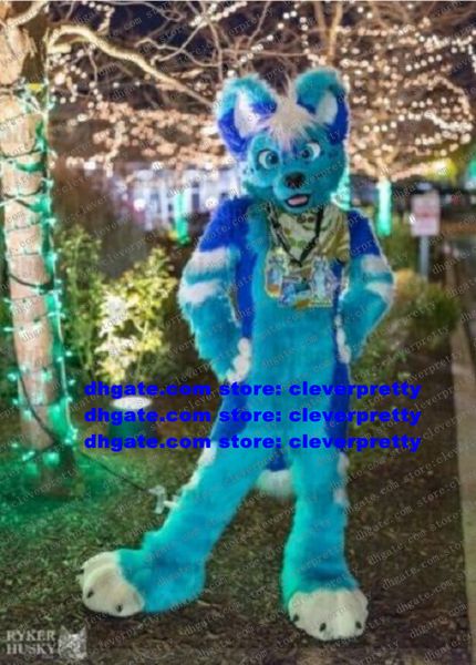 

blue long fur furry wolf mascot costume husky dog fox fursuit cartoon character outfit suit evening party minipink seller zz7585, Red;yellow
