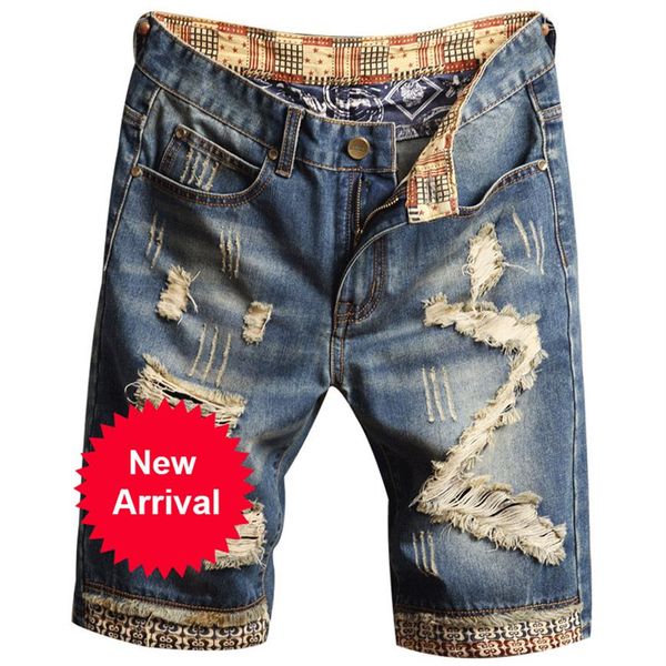 

mens ripped jeans summer holes denim beach shorts fashion slim straight everyday casual pants trend stylist variety of styles and 270b, Blue
