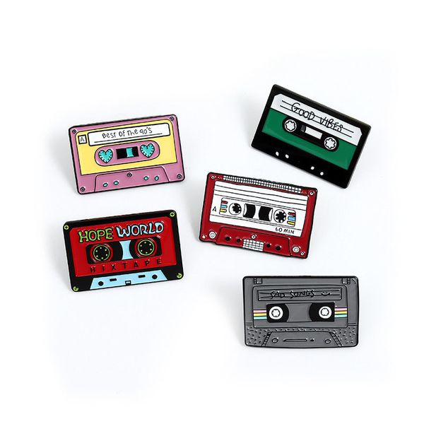 

cassette magnetic tape brooch retro music tape cartoon enamel lapel collar pin brooches for sisters mom friends jewelry gift, Gray