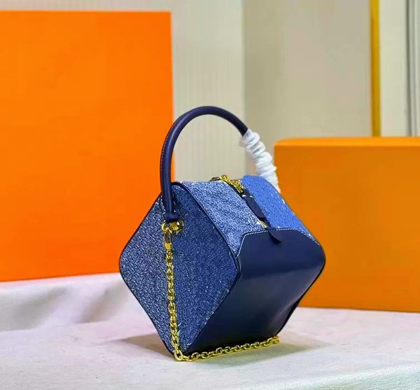 

shoulder bags quality blue genuine leather zipper classic 16 cm women square bag cross body gold chain handbags