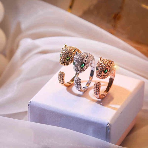 

fashion personality leopard head full diamond ring women's creative opening design handwear, Silver