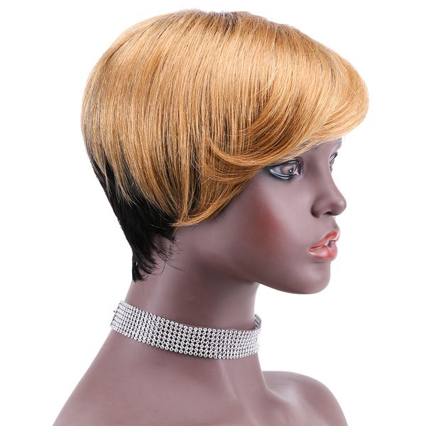 

african short pixie wigs live hair machine full human fashion afro, Black;brown