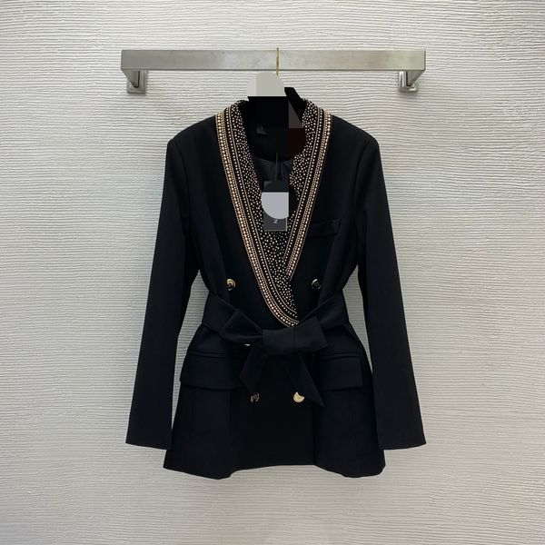 

10110 2022 autumn women's jackets coat long sleeve lapel neck black white sequins fashion womens clothes weini, Black;brown