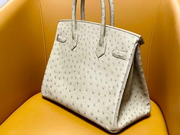 

herme birkin bags bk30 pearl grey south african kk ostrich leather full handmade rare wax thread large capacity ayw