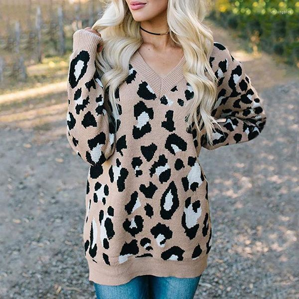 

women's sweaters fall winter 2022 women's sweater knitted fashion large size leopard pullover women v neck fluffy loose jacquard, White;black