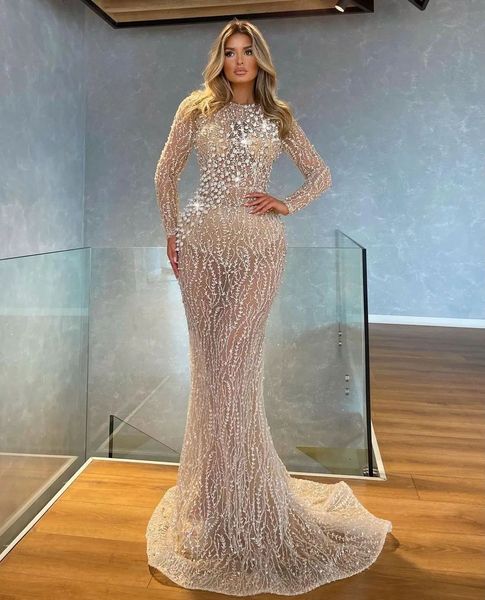 

prom dresses long sleeves high neck lace appliques shiny sequins beaded train hollow mermaid slim floor length evening dress plus size custo, Black