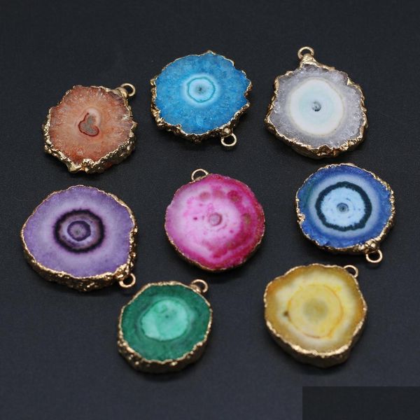 

charms wholesale irregar round shape stripe agate charms natural stone druzy pendant diy for druse necklace earrings jewelry making dhekt, Bronze;silver