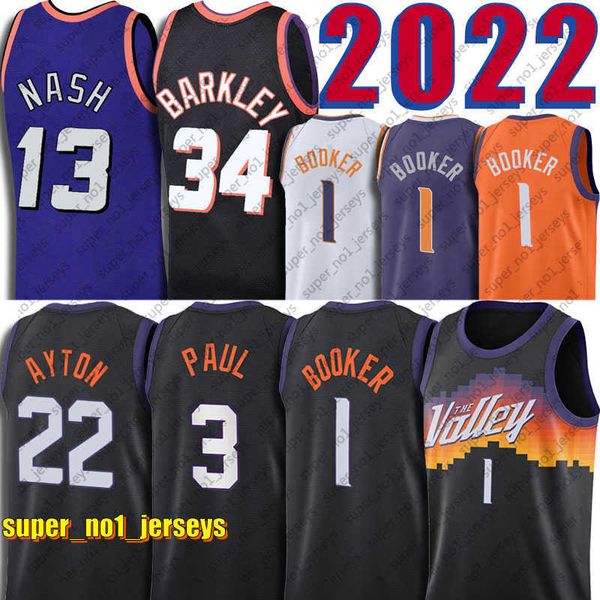 

2022 deandre 22 ayton phoenixs sun chris 3 paul jersey steve 13 nash retro charles 34 barkley basketball devin 1 booker city jerseys, Black;red