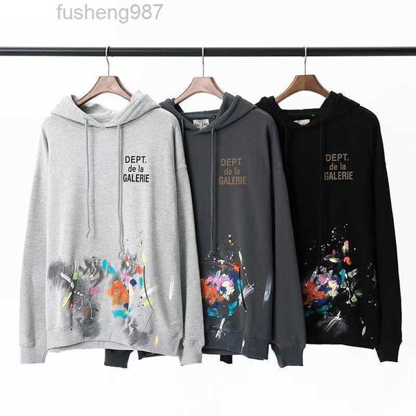 

men's hoodies sweatshirts trendy galleryes dept hand painted splash ink graffiti street loose coat and women's8, Black