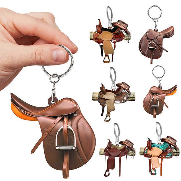

keychains horse riding saddle shape pendant horses lover western cowboy rearview mirror hanging keychain acrylic decor llavero port g221026, Silver