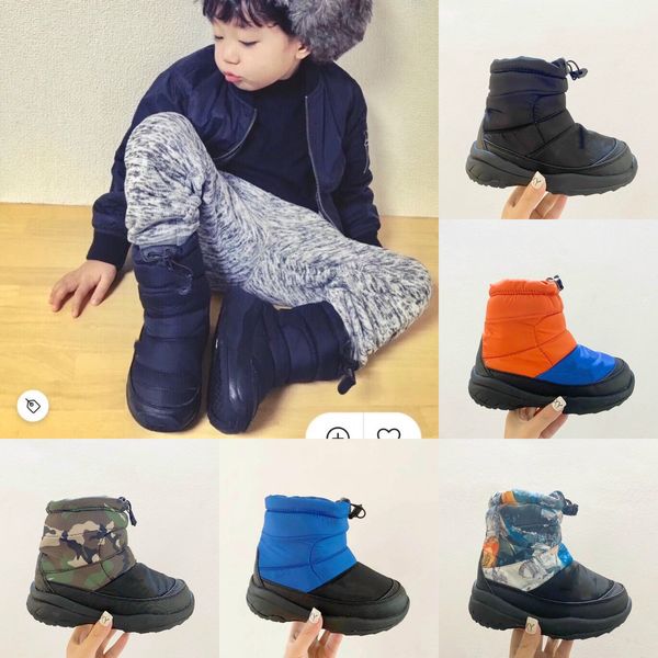 

kids children down padded snow boot luxury designer youth boy's winter booties drawstring waterproof chunky platform nylon rubber hikin, Black
