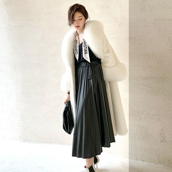 

women's fur coat women's foreign style imitation mink long fox collar, Black