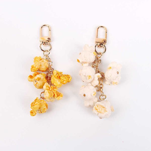 

keychains dayoff lovely popcorn keychain keyring for women girl jewelry simulated food cute car key holder charm couple gift k89 g221026, Silver