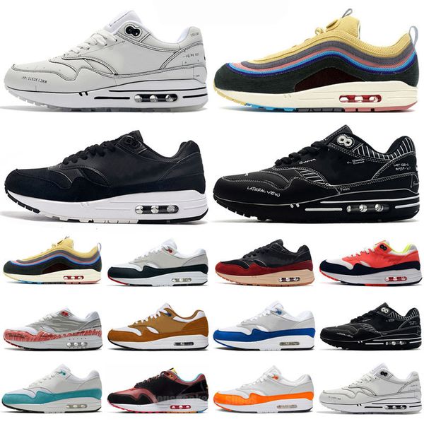 

men women 87 running shoes anniversary royal university blue orange patch parra bred elephant waves monarch mens outdoor 87s sports trainers, Black