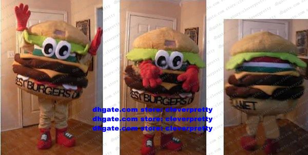 

brown hamburger mascot costume burgers on the planet ham burger bun panettone bread cartoon character outfit suit someone inside no.586, Red;yellow