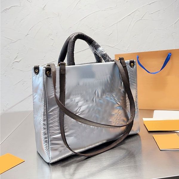 

new down jackets totes mens woman silver shopping bags embroidery letter handbags large capacity pillow crossbody