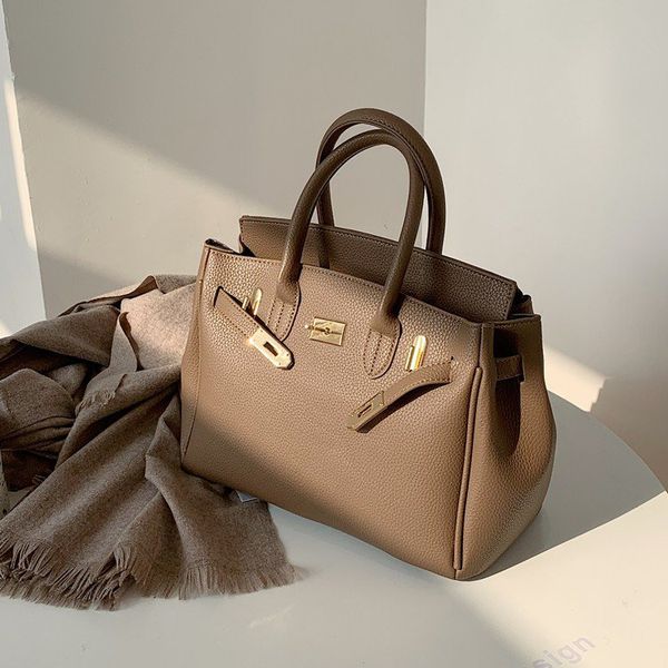 

2021 new autumn and winter womens bags lychee pattern birkin bag shoulder crossbody handbag fashion womens bag large capacity bag, Red;black
