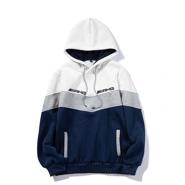 

mercedes-benz amg 2021new men stitching color hooded fashion long sleeve outwear trend hoodies fleece warm couple sportswear 94h, Black