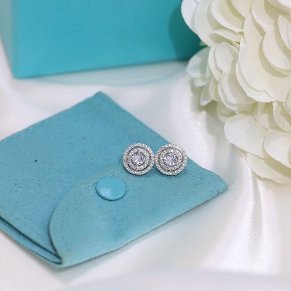 

luxury famous charm grand designer s925 sterling silver two layers full crystal round charm stud for women fashion wedding jewelry g, Golden