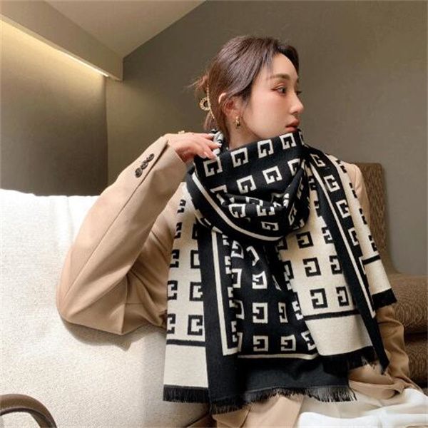 

winter luxury brand design women cashmere scarf soft double-sided jacquard print warm scarf shawl gc1750, Blue;gray
