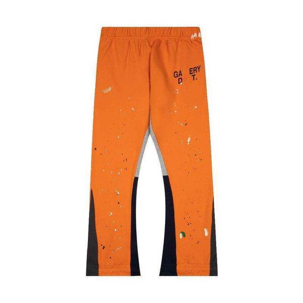 

fashion brand designer pants galleryed dept hand-painted splicing casual loose trousers for men and women orange, White;black