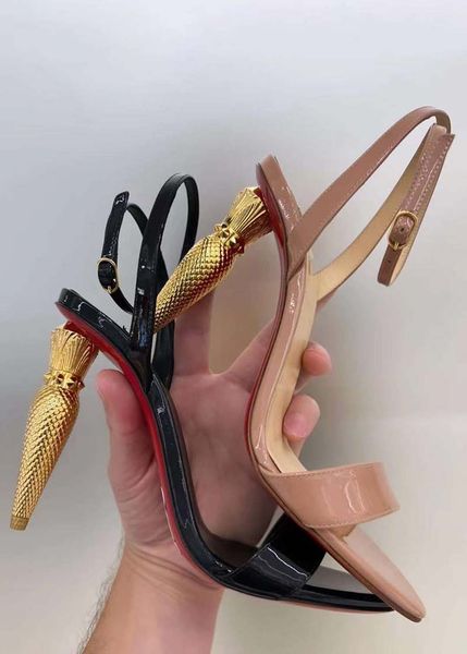 

2023 new summer net red personality lipstick heel sandals women versatile fashion ladies metal buckle open toe high heels women, Black