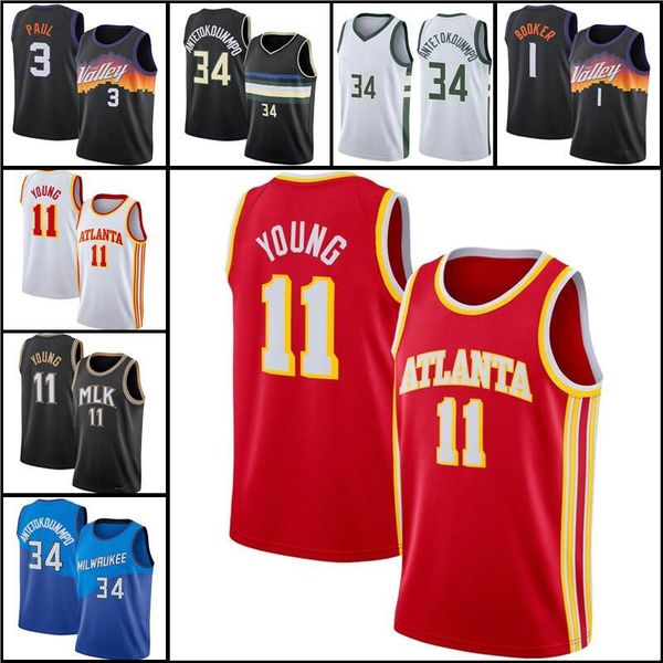 

college wearsbasketball jersey giannis 34 antetokounmpo devin 1 booker chris 3 paul trae 11 young edition men, Black